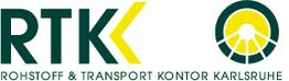 RTK-Logo: Grüner Text "RTK", gelb-weißes Symbol, Text "Rohstoff & Transport Kontor Karlsruhe".