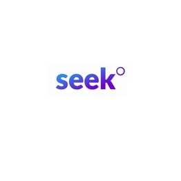 The image features the word "seek" in gradient blue and purple with a small circle over the "k".