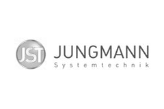 Logo "JST Jungmann Systemtechnik" mit grauem Kreis und Buchstaben "JST".