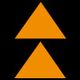 Zwei orangefarbene Dreiecke, eins nach oben, eins nach unten, auf schwarzem Hintergrund.