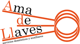 Texto "Ama de llaves" con diseño de llaves en naranja y negro.