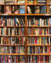 Ein Bücherregal voller Bücher in einer Buchhandlung.