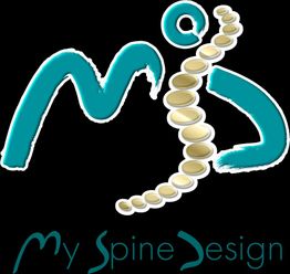 Logo con lettere stilizzate "MSD" e immagine di una colonna vertebrale, testo "My Spine Design".