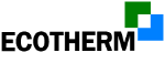 Logo mit Schriftzug "ECOTHERM" und zwei übereinanderliegenden Quadraten in Grün und Blau.