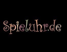 Bunter, verspielter Text auf schwarzem Hintergrund: "spieluhr.de".