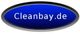 Blaues ovales Logo mit weißem Text "Cleanbay.de".