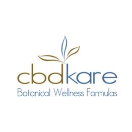 Logo of "cbdkare" with leaves, and text "Botanical Wellness Formulas" below.