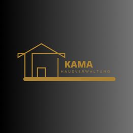 Goldenes Haus-Logo mit "KAMA HAUSVERWALTUNG" auf schwarzem Hintergrund.