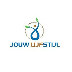 Logo met tekst "Jouw Lijfstijl", cirkel en gestileerde persoon met bladeren als armen.