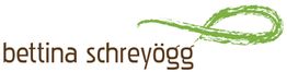 Text "bettina schreyögg" mit grünem Pinselstrich-Symbol rechts.