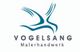 Logo mit stilisiertem Vogel und Text: "Vogelsang Malerhandwerk" in Blau.
