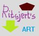 Ritsjert's Art logo met paarse tekst, groene pijl en blauwe letters op grijze achtergrond.