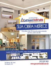 Folheto publicitário da Gesso Minas destacando produtos e serviços para construção e decoração.