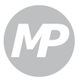 Logo con las letras "MP" en blanco sobre un círculo gris.