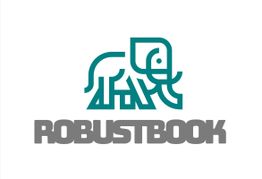 Logo mit stilisiertem Elefanten in Blau über dem grauen Schriftzug "ROBUSTBOOK".