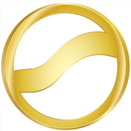 Goldenes geschlossenes Kreis-Logo mit geschwungenem S im Inneren.