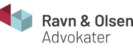 Logo for "Ravn & Olsen Advokater" med to geometriske former i rød og blå.