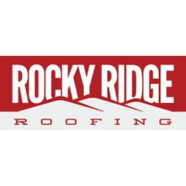 Logo of "Rocky Ridge Roofing" with stylized mountain peaks above the word "Roofing."