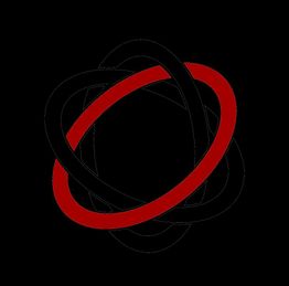 Schwarz-rotes geometrisches Diagramm auf schwarzem Hintergrund, ineinander verschlungene Linien.