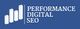 "Performance Digital SEO logo with bar chart on a blue background."