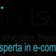 Logo con testo: "Esperta in e-commerce, webmaster freelance". Scritte in blu su fondo nero.