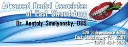 Dental Associates of East Stroudsburg ad with contact info and tooth illustration.