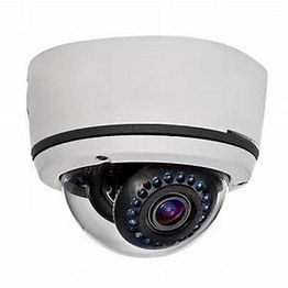 Dome-shaped security camera with infrared LEDs for surveillance.