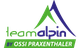 Logo von Team Alpin mit grünem und blauem Bergmotiv und Text: "by Ossi Praxenthaler".