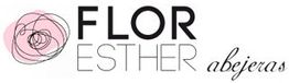 Logo con texto "Flor Esther Abejeras" y un dibujo de flor rosa estilizada.