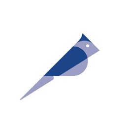 Stylized blue bird logo on a white background.