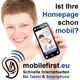 Person hält Smartphone mit Text: "Ist Ihre Homepage schon mobil?" und mobilefirst.eu-Logo.
