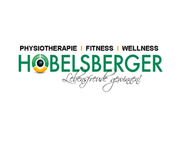 Logo von Hobelsberger: Physiotherapie, Fitness, Wellness mit dem Slogan „Lebensfreude gewinnen!“.