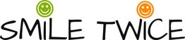 "Logo mit grünem und orangem Smiley über den Worten 'Smile Twice' in schwarzer Schrift."