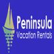 Sailboat logo with text: "Peninsula Vacation Rentals" on a blue background.
