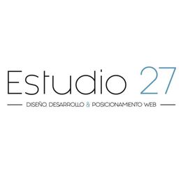 Logotipo de Estudio 27: diseño, desarrollo y posicionamiento web. Texto elegante y minimalista.