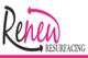 Logo with "Renew Resurfacing" text; "Renew" is styled with pink and black arrows.