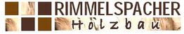 Logo von Rimmelspacher Holzbau mit stilisierten Holzmustern und Text in Braun.