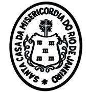 Emblema oval com texto: "Santa Casa da Misericórdia do Rio de Janeiro", cruz e brasão ao centro.