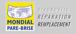 Logo de Mondial Pare-Brise avec texte "Diagnostic, Réparation, Remplacement".