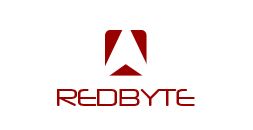 Logo von Redbyte mit rotem Symbol und Schriftzug auf weißem Hintergrund.