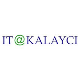 Textlogo mit der Aufschrift "IT@KALAYCI" in blauer Schrift.