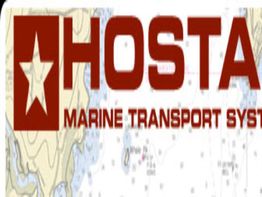 Logo of Hosta Marine Transport System over a nautical map background.