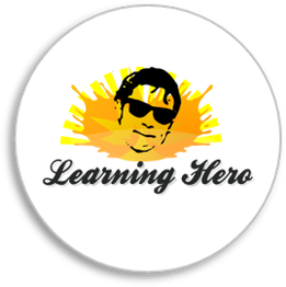Bild eines Logos: Gesicht mit Sonnenbrille vor gelbem Hintergrund, Text: "Learning Hero".