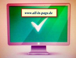 Ein Bildschirm mit grünem Haken und URL "www.all-in-page.de" oben.