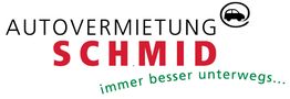 Logo der Autovermietung Schmid mit Slogan "immer besser unterwegs" und Auto-Symbol.