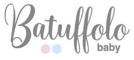 Logo con scritta "Batuffolo baby" e due cerchi, uno rosa e uno azzurro.