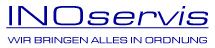 Logo „INOservis“ mit dem Slogan „Wir bringen alles in Ordnung“ in blauer Schrift.