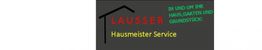 Hausmeisterservice-Logo: "Lausser" in Rot, Text: "In und um Ihr Haus, Garten und Grundstück".