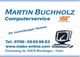 Martin Buchholz Computerservice-Visitenkarte, mit Kontaktinfos und Logo eines Computers.