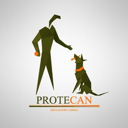 Figura geométrica de un humano y un perro con texto: "ProteCan - Educación canina".